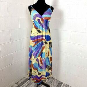 VTG She Scool Maxi Dress Babydoll‎ Y2K Smocked Chiffon Bohemian Fairy Festival M